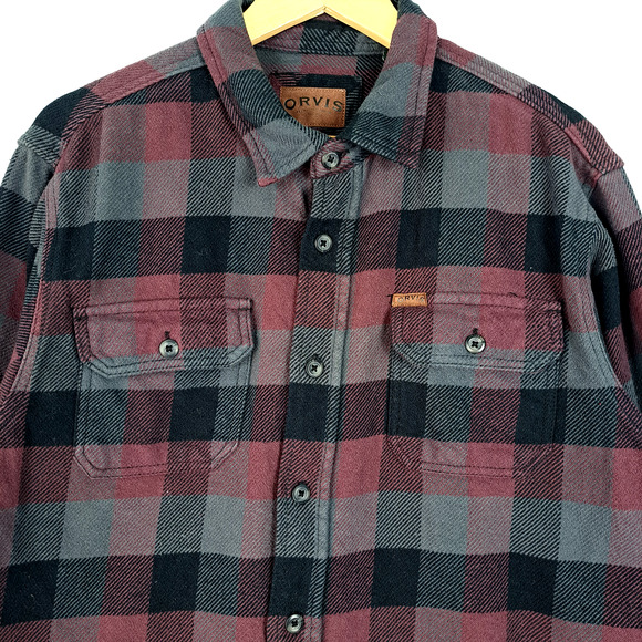 Orvis Flannel Button Shirt Mens Size Large Long Sleeves Pockets Cotton Shacket - Picture 2 of 7